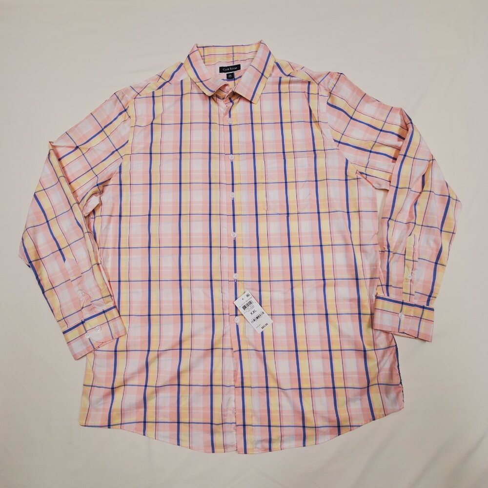 2XL/XX-Large Club Room Pink Combo Classic Fit Plaid Button Down Tech Shirt 52"